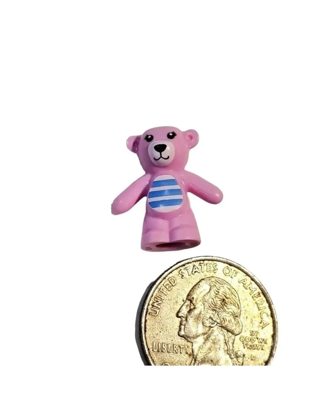 Lego Pink Teddy Bear mini figure blue white striped belly